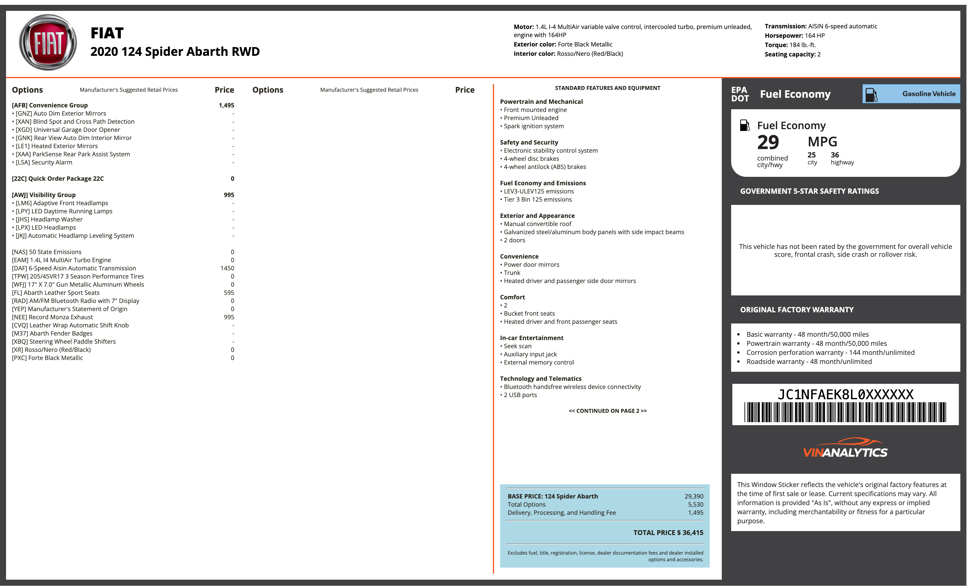 FIAT window sticker example (Monroney label PDF)