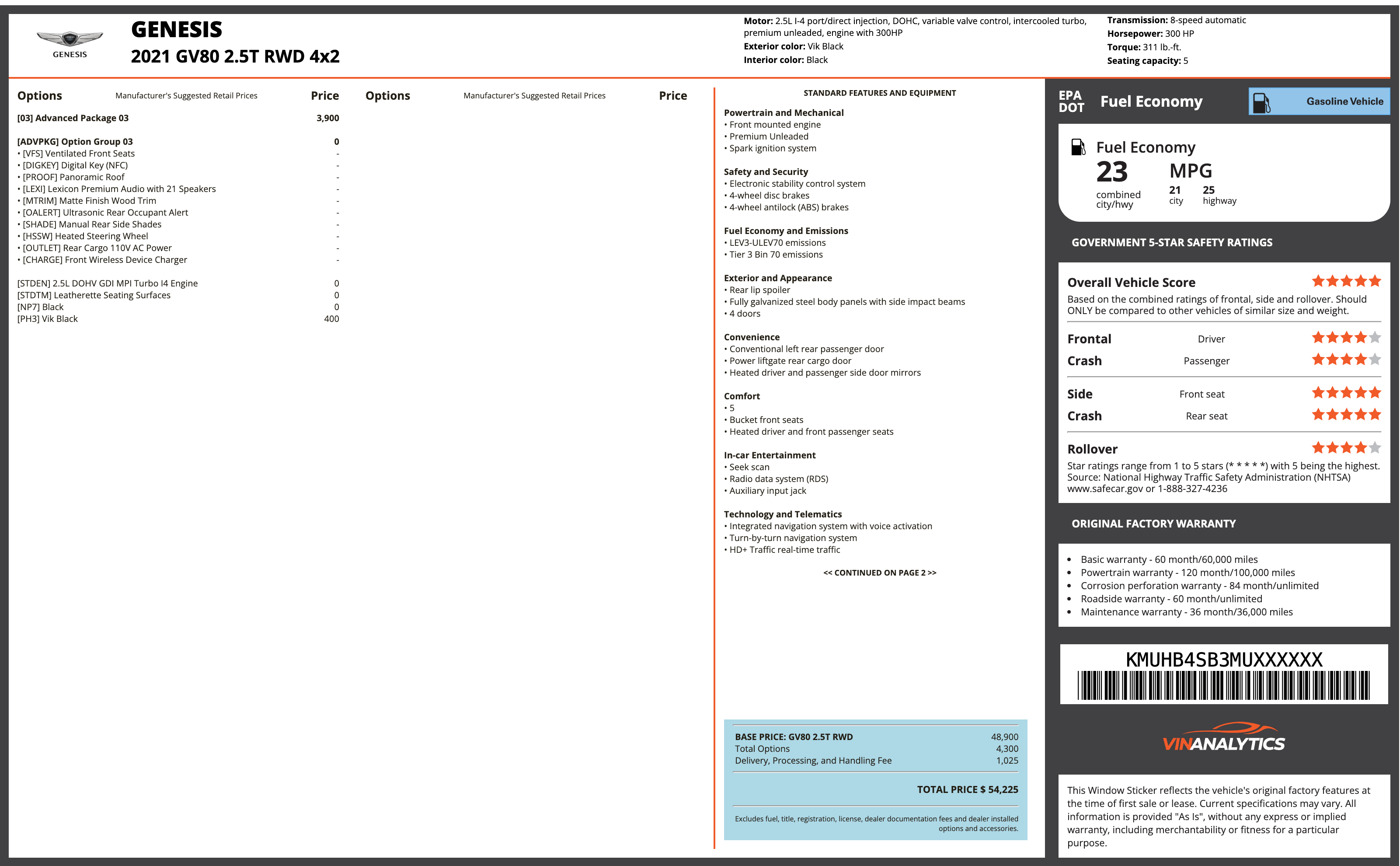 GENESIS window sticker example (Monroney label PDF)