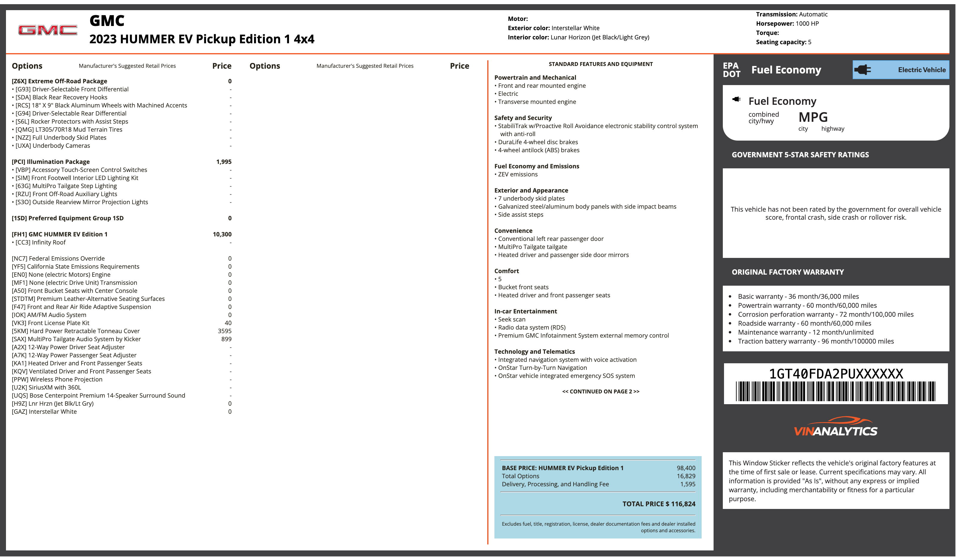 HUMMER window sticker example (Monroney label PDF)