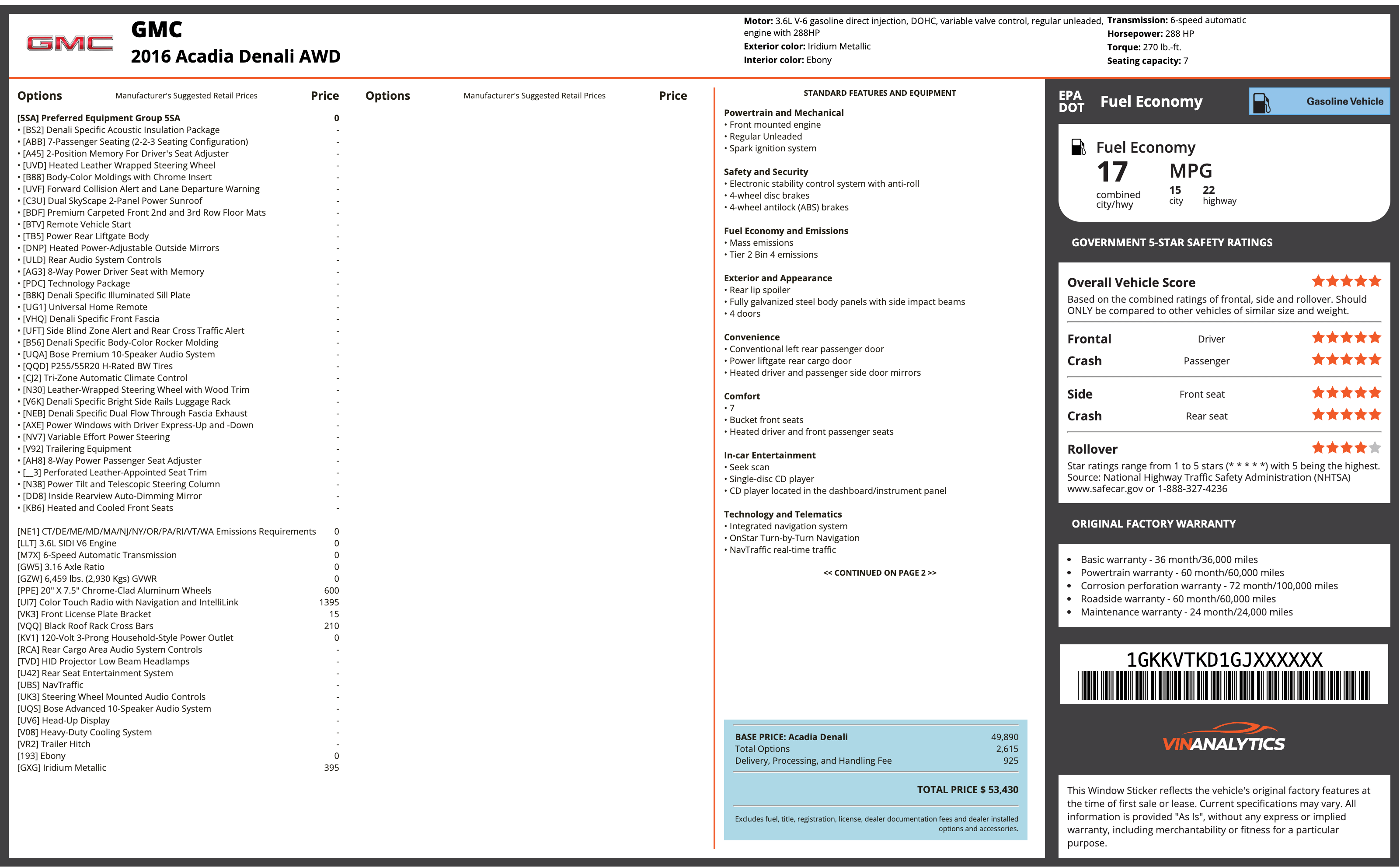 GMC window sticker example showing MSRP and options