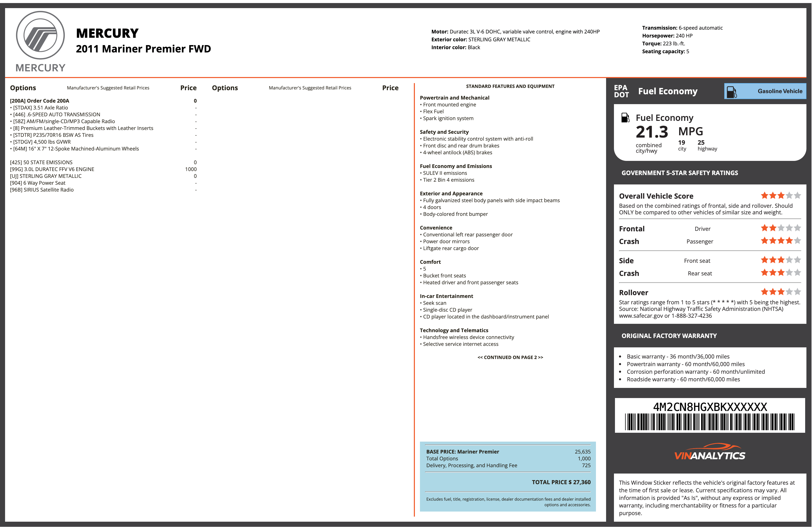 MERCURY window sticker example (Monroney label PDF)