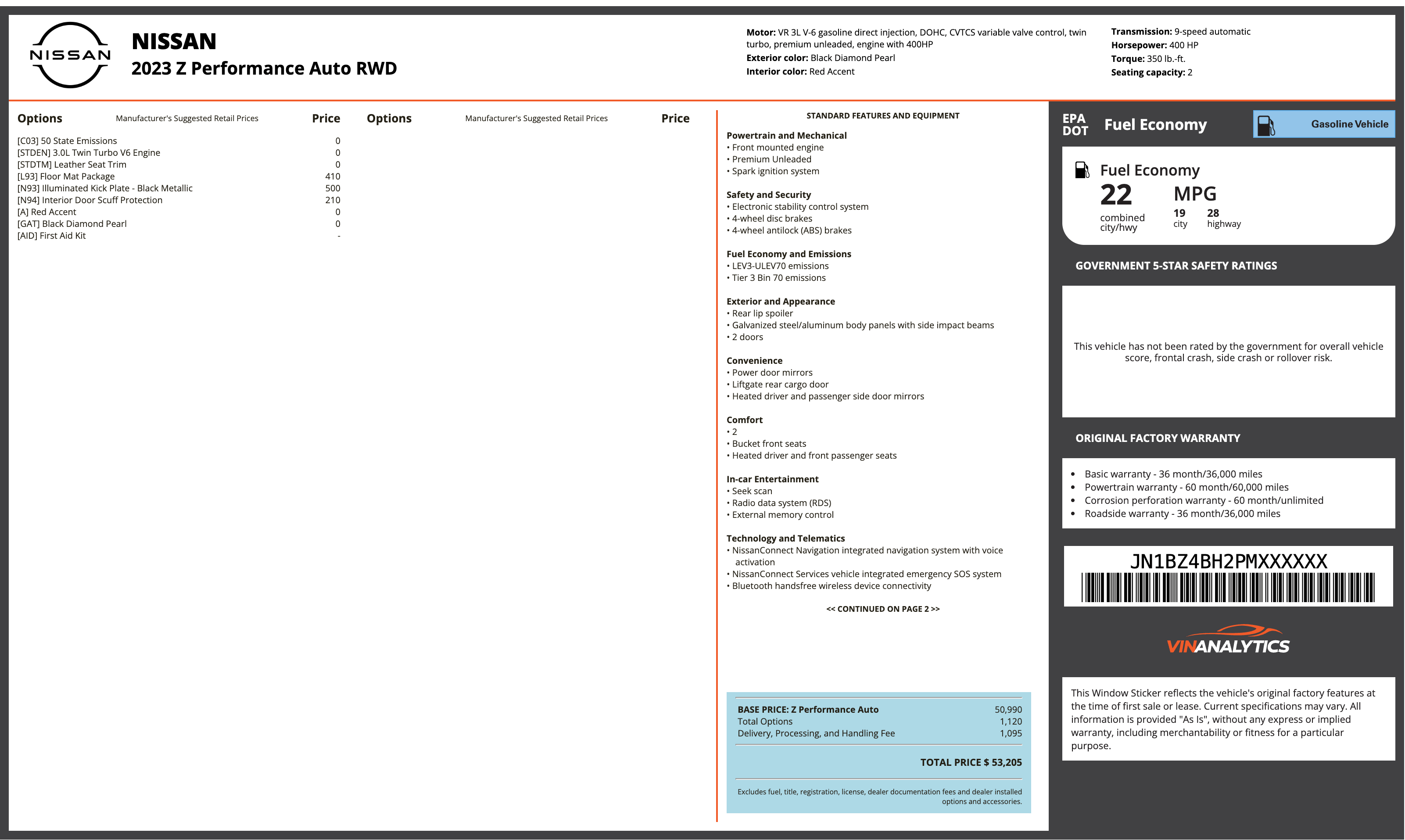 NISSAN window sticker example (Monroney label PDF)