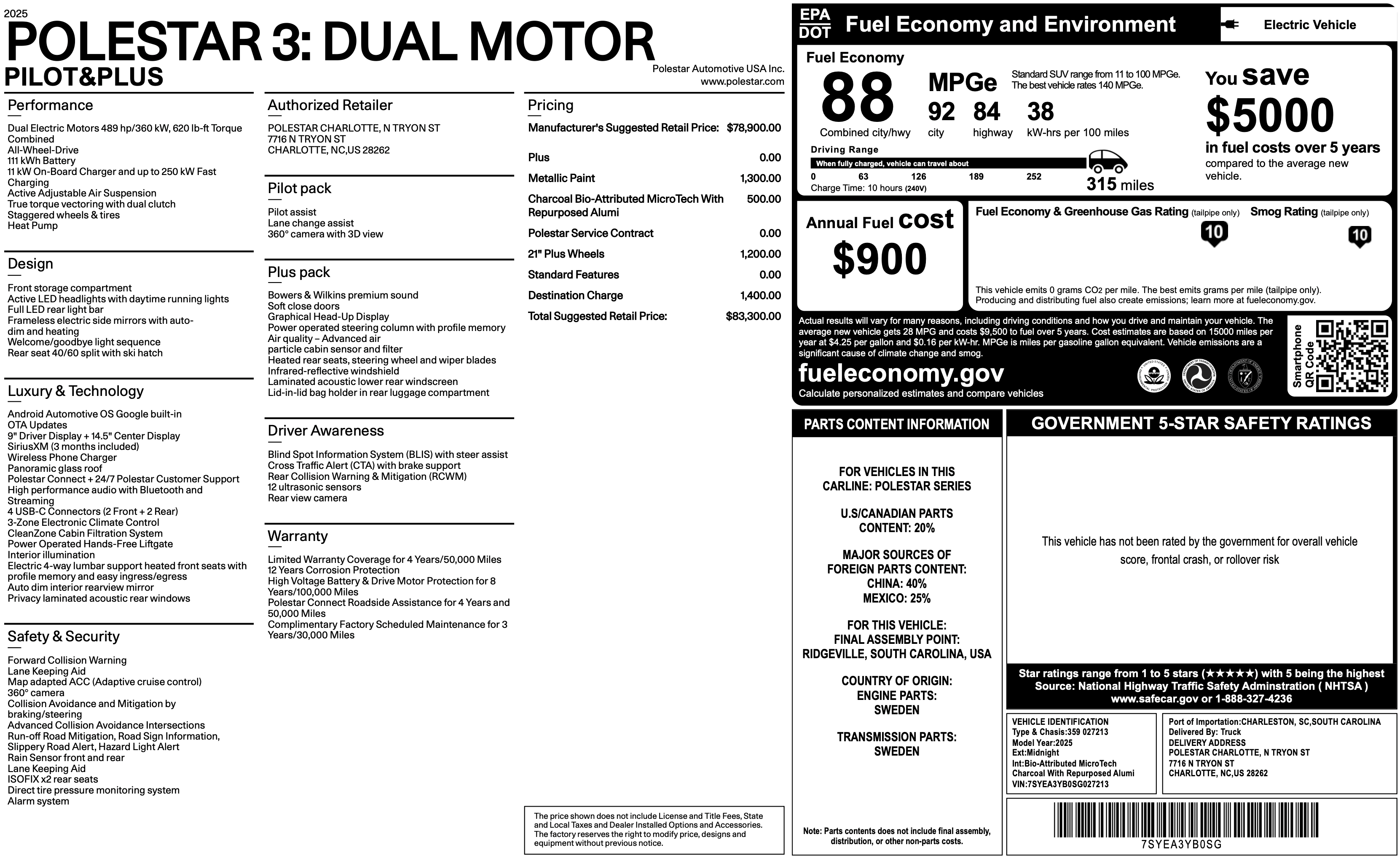 POLESTAR window sticker example (Monroney label PDF)