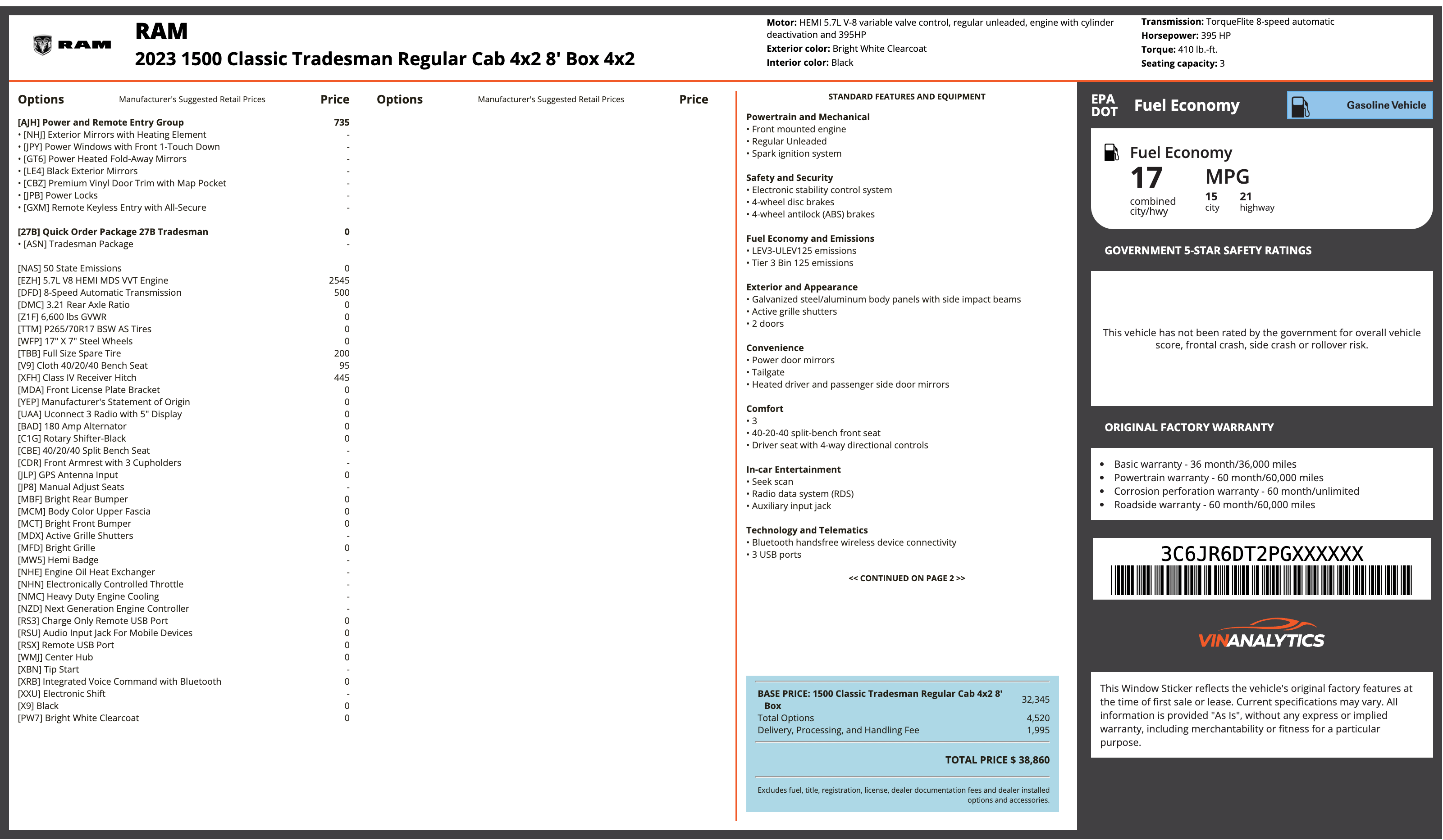 RAM window sticker example showing MSRP and options