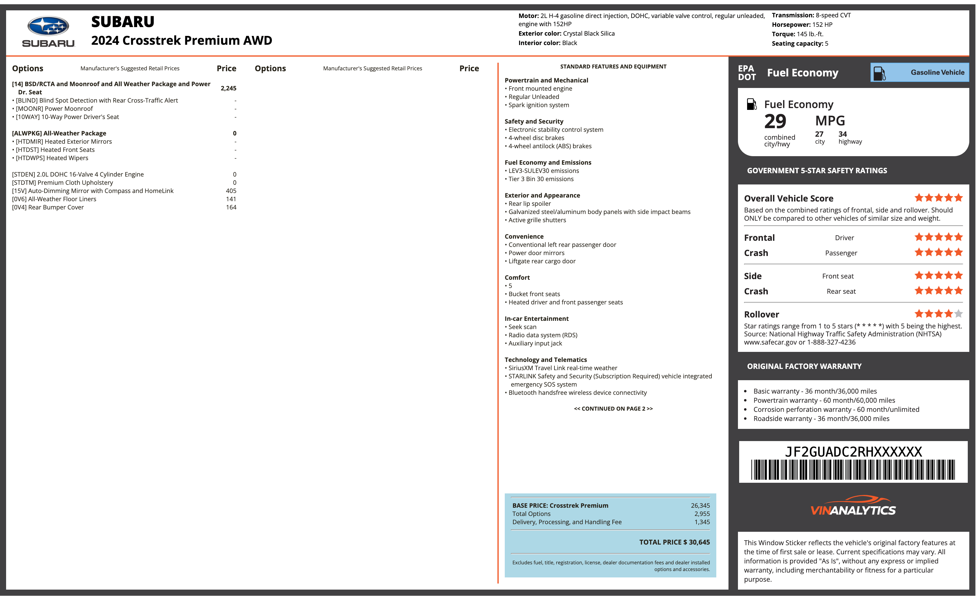 SUBARU window sticker example (Monroney label PDF)